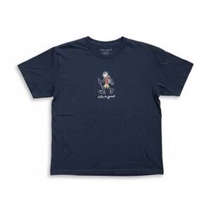 Life is Good Navy Blue T-Shirt – Hiker Stick Figure Graphic Tee, size S